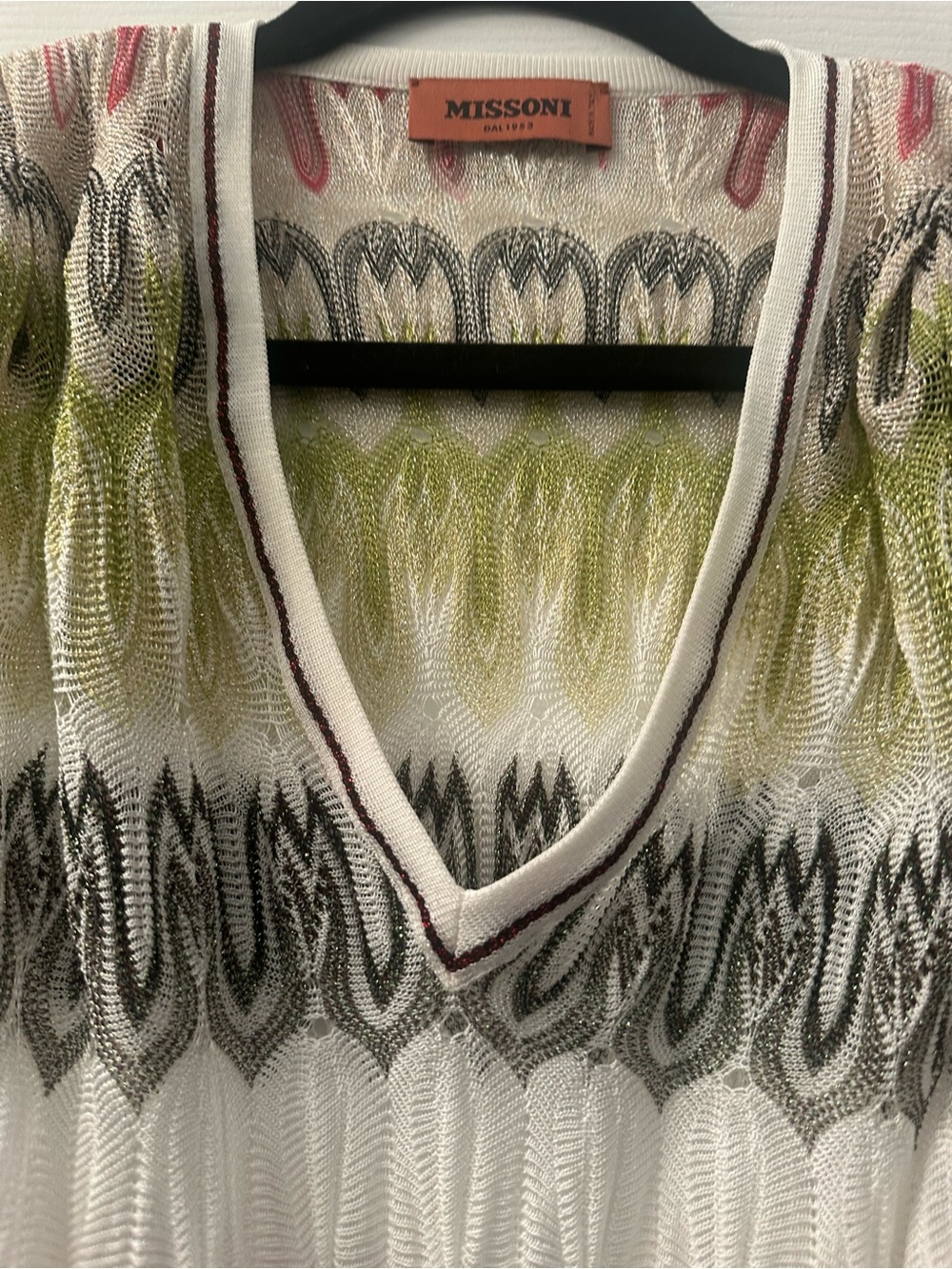 Missoni Multicolor V-Neck Knit Sweater in Pink, Green, Cream IT42 - Picture 13 of 14